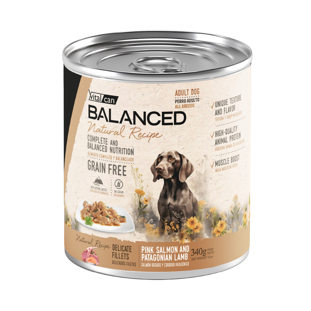 Lata Balanced Perro Adulto Filetes Salmón y Cordero – 340gr